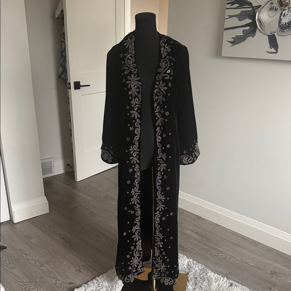 Alice & Olivia Elegant Black Embroidered Long Coat